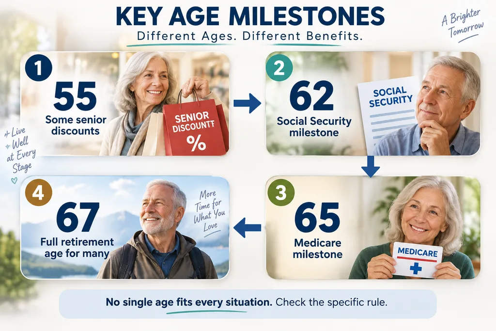How old do you have to be senior citizen? This infographic explains key U.S. age milestones and why no single age fits every situation.
