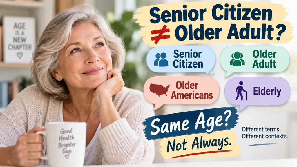 How old to be considered a senior citizen can vary by context. This image compares common terms used to describe older adults.