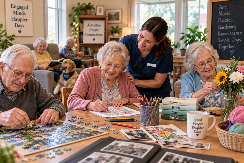 Discover how simple memory care activities can turn everyday moments into meaningful opportunities for creativity, connection, movement, and engagement.