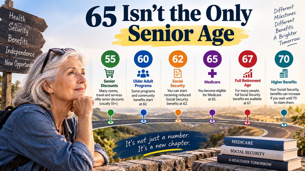 When are you a senior citizen? This age milestone guide shows how ages 55, 60, 62, 65, 67, and 70 can represent different senior benefits and retirement milestones in the U.S.